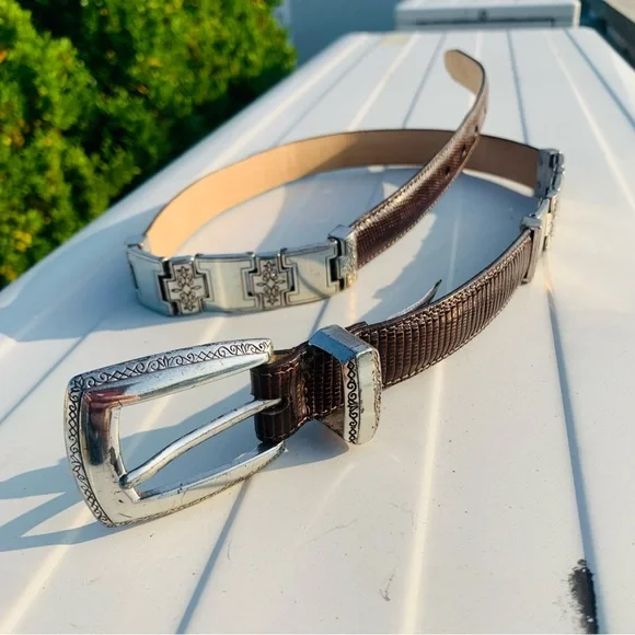 Brighton Reptile Texture Genuine Lizard Leather Vintage Medieval Metalwork Belt